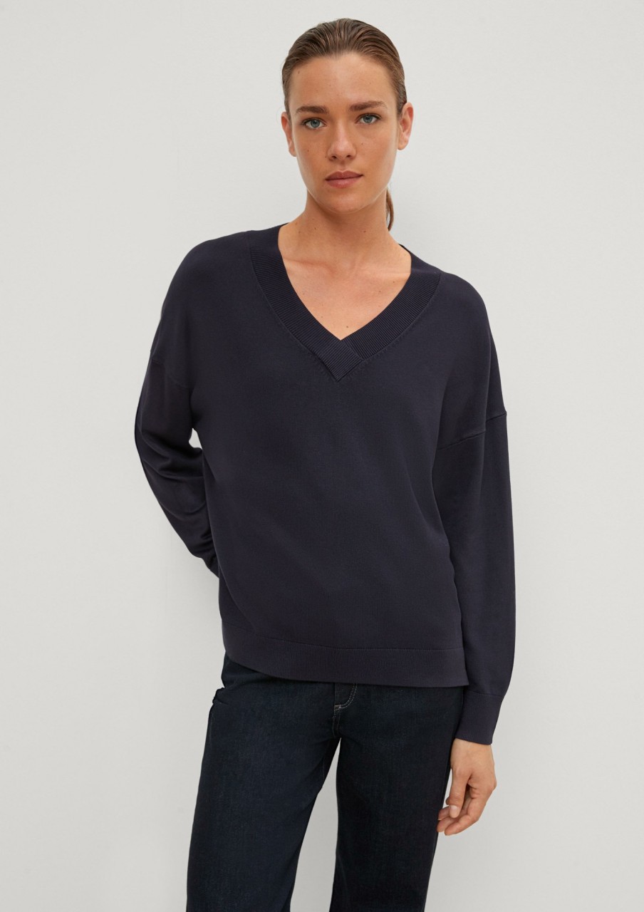 Comma V-Neck-Pulli Aus Viskosemix Strick