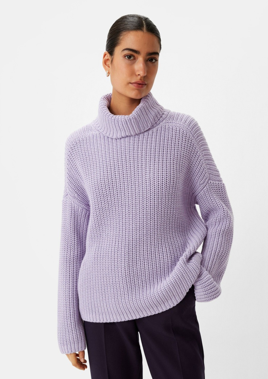 Comma Rippstrickpullover Mit Label-Patch Strick