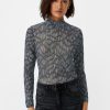 Comma Mesh-Longsleeve Mit Stehkragen Shirts